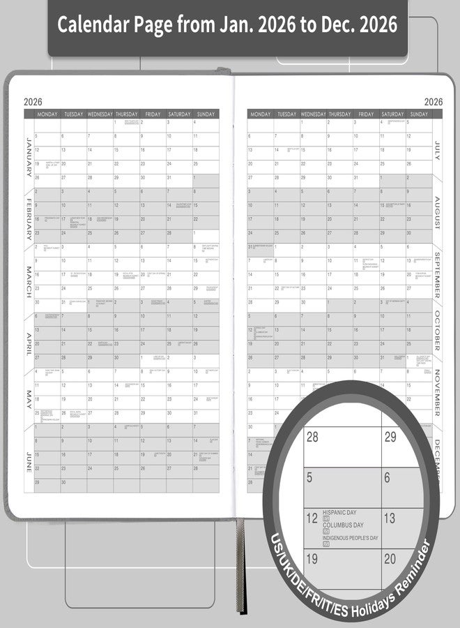 Lemome 2026 Diary - 2026 Daily Planner from January - December 2026, Appointment Book 5.75" x 8-5", Daily Hourly Planner with Tabs, Inner Pocket, Pen Loop, Bookmarks - Image 5